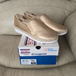 Bobs Skechers Flexpadrille Leather Upper Gold Slip-On 33322/RSGD Shoes Size 11